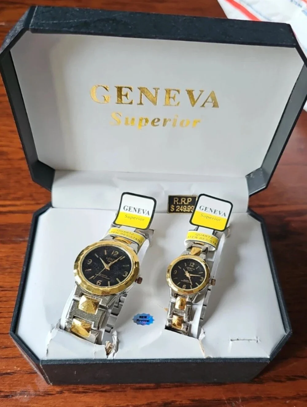 Geneva Two-Tone Gold & Black Men’s Women's Watch Set